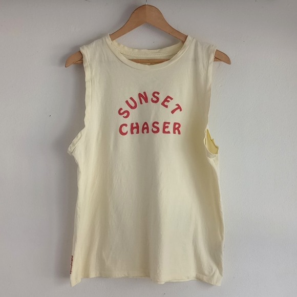 Patagonia Tops - Patagonia Sunset Chaser Spell Out Organic Cotton Tank Top Yellow/Pink Size M